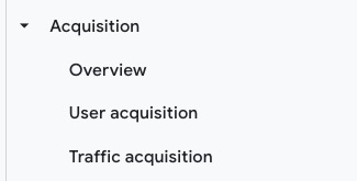 Google Analytics 4 acquisition report menu
