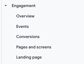 Google Analytics 4 engagement report menu