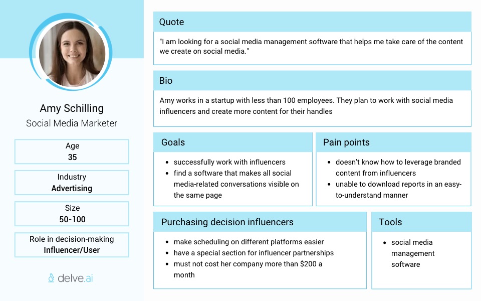 SaaS buyer persona example - Amy Schilling