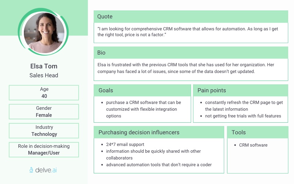 SaaS buyer persona example - Elsa Tom