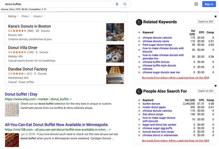Keywords Everywhere screenshot