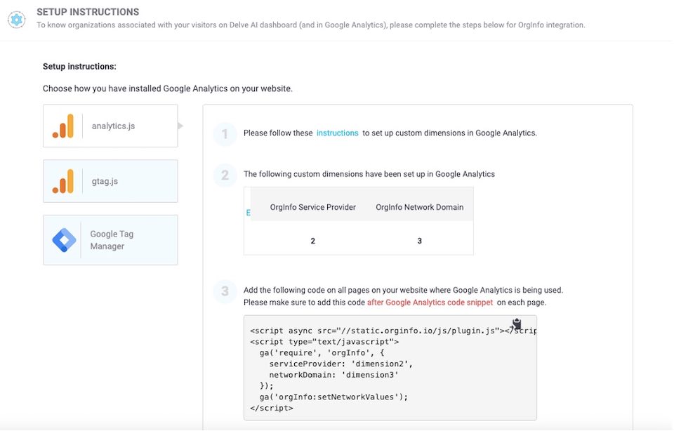 Delve AI organizations tracking using analytics.js - Tracking code