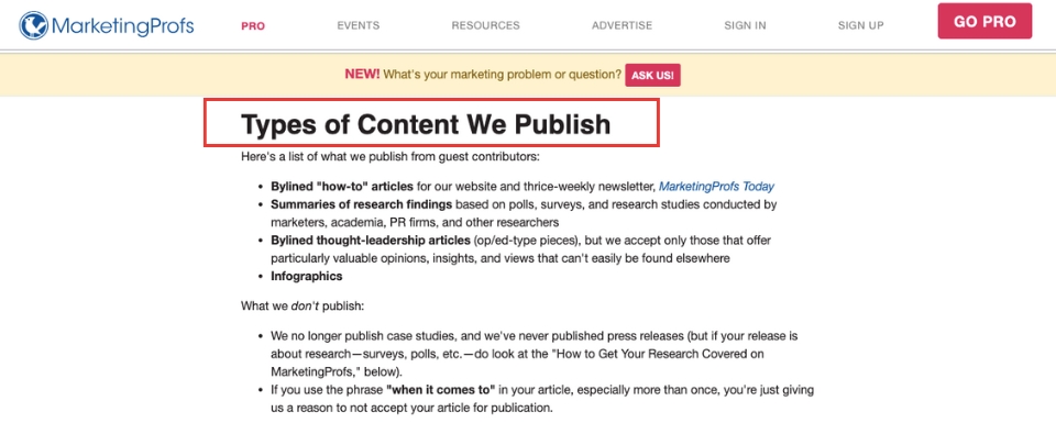 marketingprofs content types