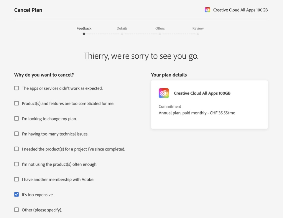 adobe subscription cancellation survey