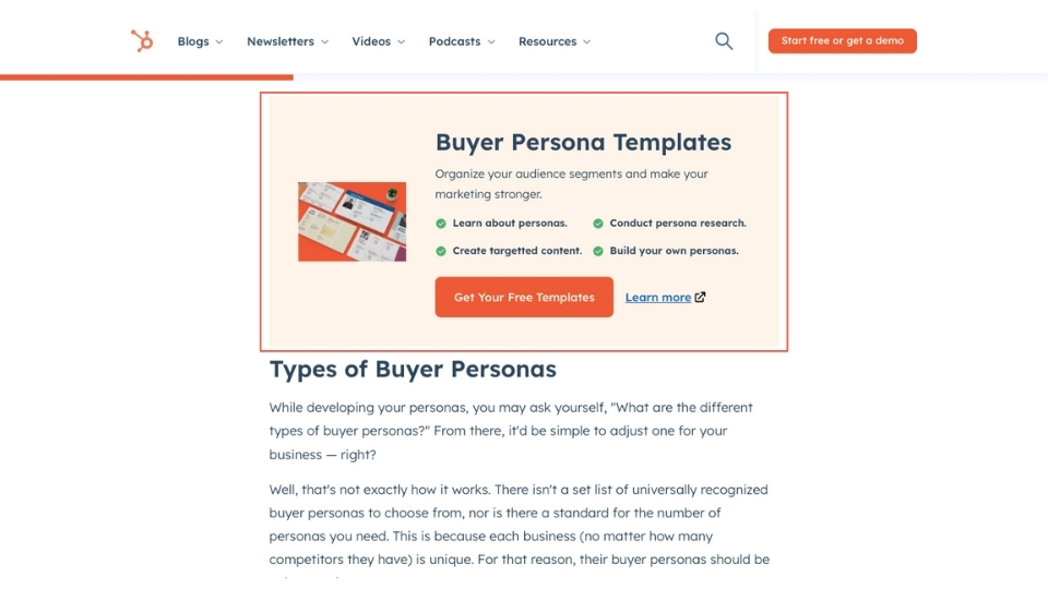 Hubspot CTA example