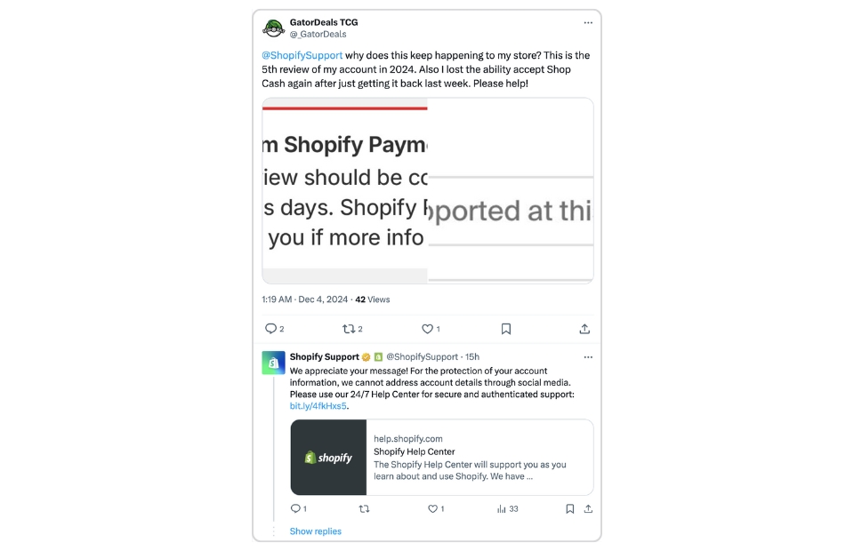 shopify social media customer support